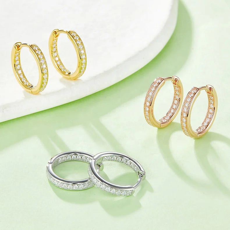 K001A Abiding Rose Yellow Gold Plated 925 Sterling Silver White Moissanite Circle Hoop Earrings for Girls