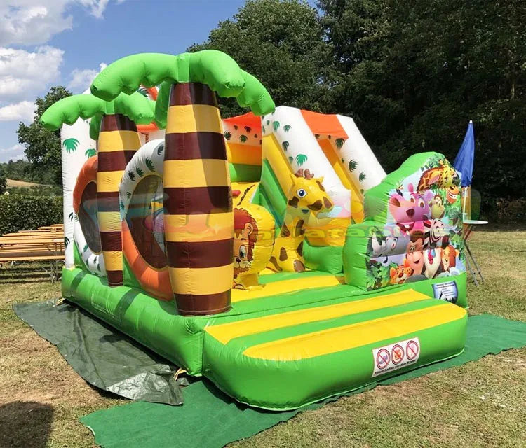 Outdoor Party Inflatable Bouncy Castle with Slide Commercial Grade PVC Eco-Friendly Customized Color