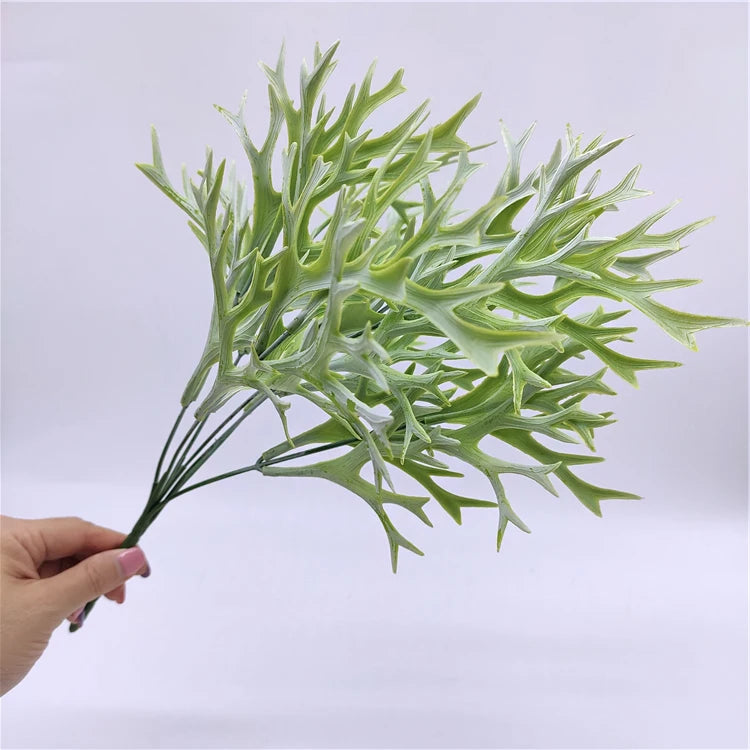 Glossogyne Tenuifolia Leaf Elkhorn Fern Artificial Plant Plastic Indoor Decorative Flower for Weddings and Homes Frosted Look