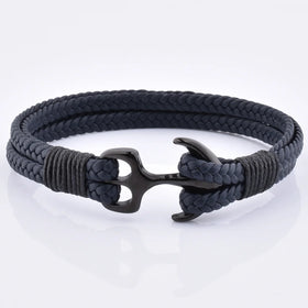 Luxury Classic Stainless Steel Leather Men Leather Bracelet Braided Handwoven Anchor Leather Bracelet for Men