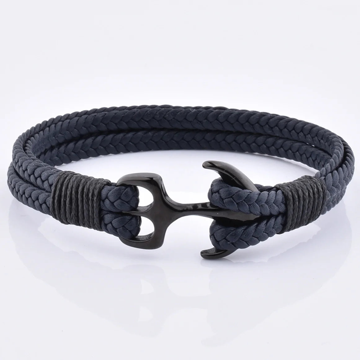 Luxury Classic Stainless Steel Leather Men Leather Bracelet Braided Handwoven Anchor Leather Bracelet for Men