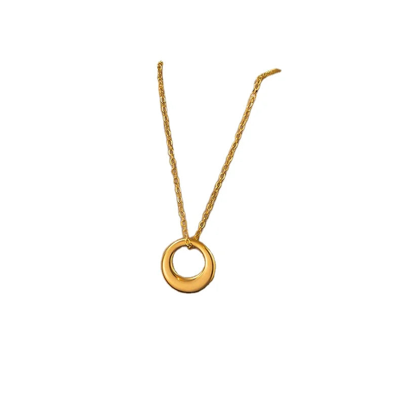 Ouj Quality Delicate Korean Stylish Link Chain Rhodium Gold Plated Minimalist Brass Ring Pendant Necklace Jewelry for Girls