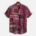 New Cotton Mens Shirt Ethnic Print Vintage Short Sleeve Streetwear Tops Tess Loose Male Beachwear Holiday Hawaiian Shirts