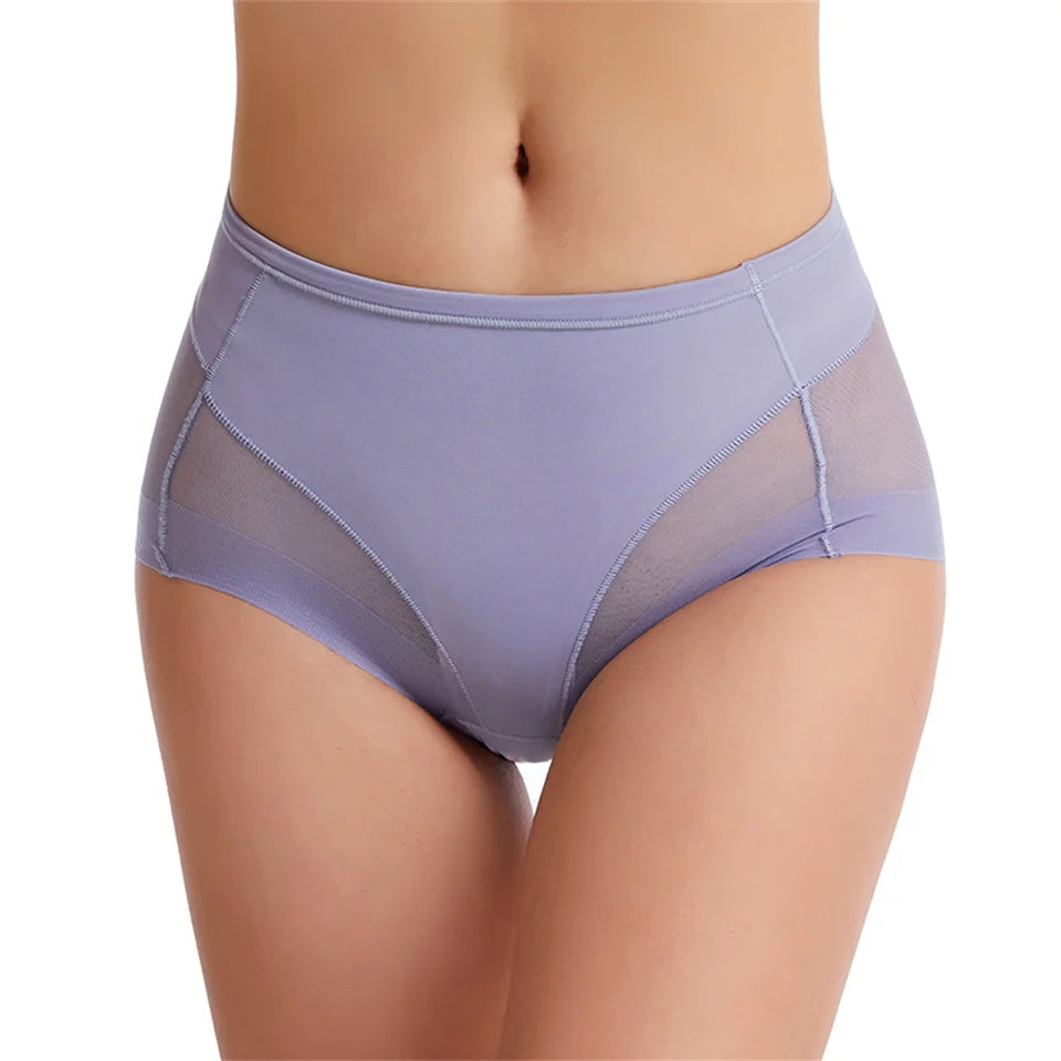 Women Seamless Panties High Waist Leak Proof Panties High Elastic Ice Silk Control Brief Mesh Slimming Belly Panties