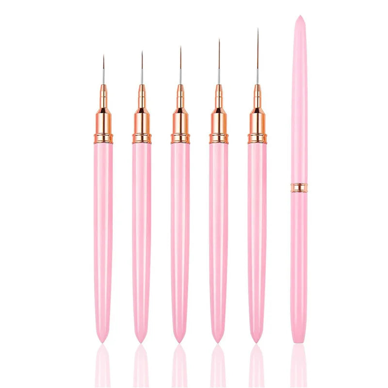 TSZS New 7/9/11/15/20 mm Striping Nail Art Brushes Detail Pink Metal Handle Nail Drawing Pens Long Liner Brushes for Nail Art