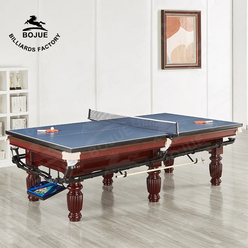 Bojue X5 01 Hot Sale American Modern 2-in-1 Leather Pocket Cushion Solid Wood Leg Pool Snooker Table 7ft/8ft/9ft 3-Year MegaBDM