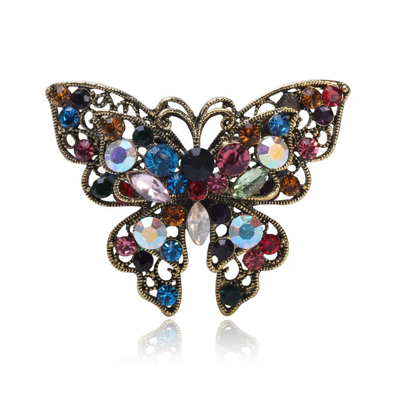 Antique Retro Rhinestone Butterfly Brooch Pins Alloy Jewelry Accessories for Women's Wedding Party & Gift Decoration