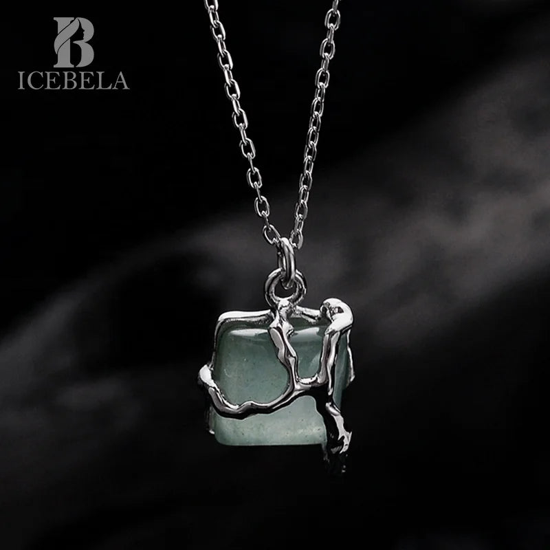 ICEBELA New Chinese Style 925 Sterling Silver National Icebella Fine Jewelry Bamboo Green Jade Pendant Necklaces for Women
