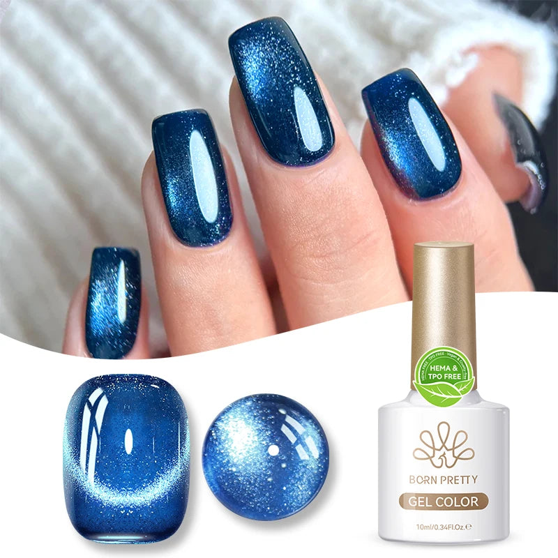 BORN PRETTY Nail Trend 2025 Blue Starry Sky Magnet Gel Polish Color HEMA Free Reflective Glitter Sparkle Dark Blue Cat Eye Gel