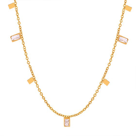 Women Personalized Elegant Jewelry 18k Gold Plated Stainless Steel Small Rectangle Shape Cubic Zircon Cz Pendant Necklace