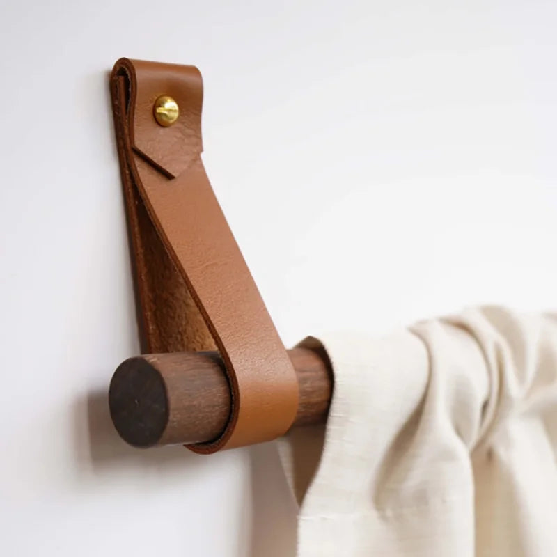 Modern PU Leather Curtain Rod Holder Wall Hanging Loop Bracket Support Straps Customizable Size Single for Contemporary Window