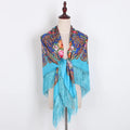 Luxury Floral Printed Oversize Square Women's Wrap Hijab Poncho Russian Scarf and Ukrainian Fringed Shawls for Autumn