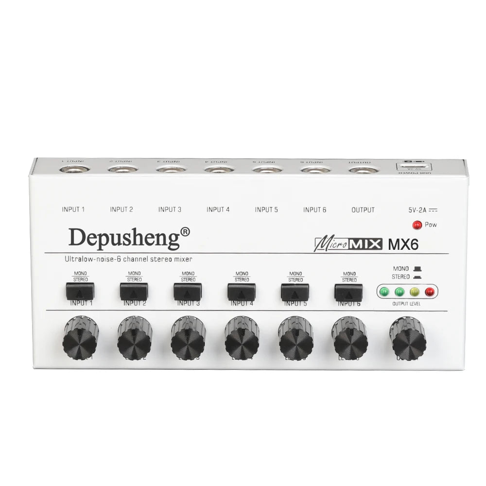Depusheng MX6 48V  Ultralow-Noise- 6 Channels Stereo Mixer Line Mono Audio Mixer With Mini Sound Mixer