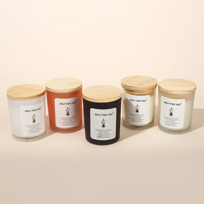 AIKUN Customizable Label Frosted White Glass Cup Handmade Soy Wax Scented Candles with Wood Lid for Easter Ramadan Father's Day