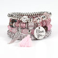 Bohemian Colorful Beads Bracelet Charm Jewelry with Wing Dangle Bangle Multilayer Stretch Bracelets for Women