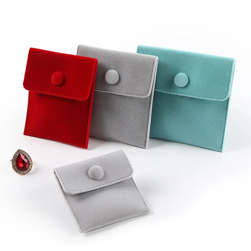 7x7 cm Velvet Jewelry Pouch Custom Logo Print Gift Bags With Snap Button for Rings Bracelets Jewelry Packaging Pouch