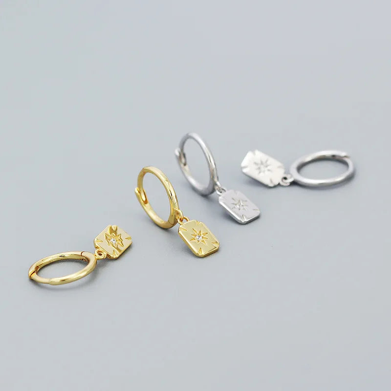 925 Sterling Silver Geometric Rectangular Pendant Octet Star Cz Drop Earrings Gold Plated Jewelry Gifts