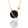925 Sterling Silver Gold Plated Planet with Black Zircon Pendant Necklace – EU Local Stock