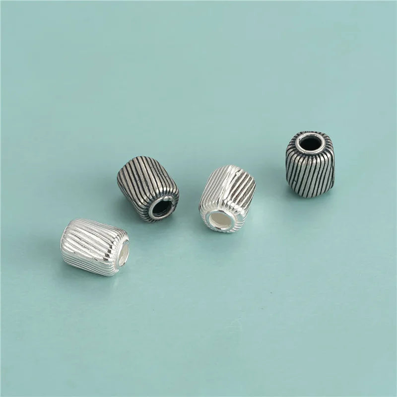 7*9mm Vintage 925 Sterling Silver Straight Grain Lantern Beads Barrel Shape Vertical Stripe Spacer Beads for Jewelry Making