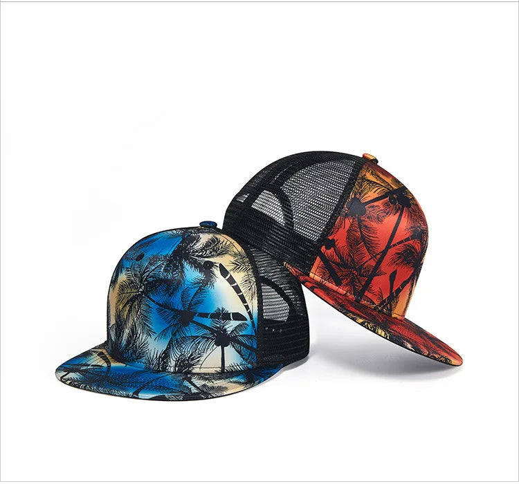 Custom Palm Tree Print Mesh Trucker Hat Summer Adjustable Sports Hat