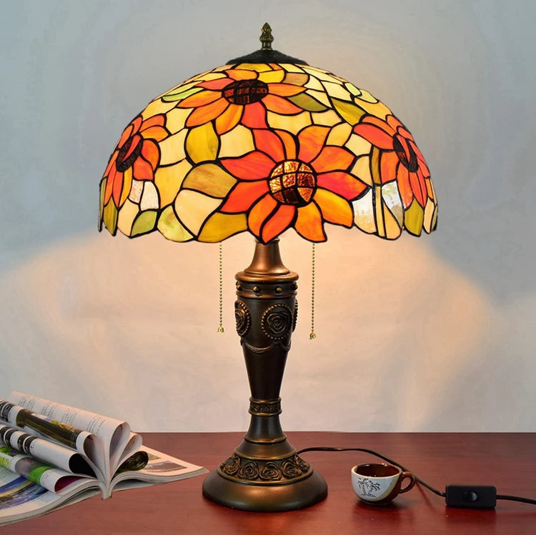 Table Lamp Tiffany Shades Glass Base Decoration Style Tifani Light Lampe Antique 16 Inch European Sun Flower Tifany Lamps