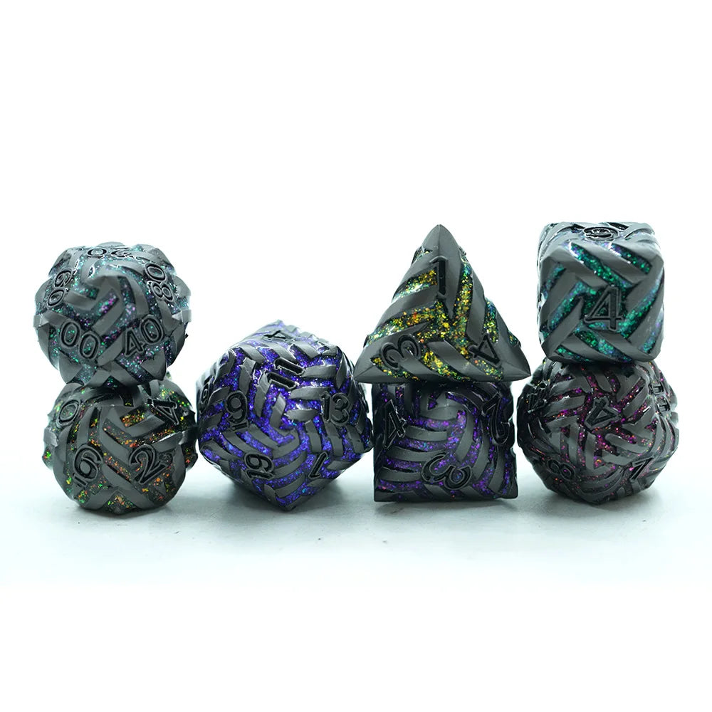 High Quality Customizable 7pcs Polyhedral Shape Metal Dice Set Rainbow-Colored Round Edge for Dnd Game Good Price
