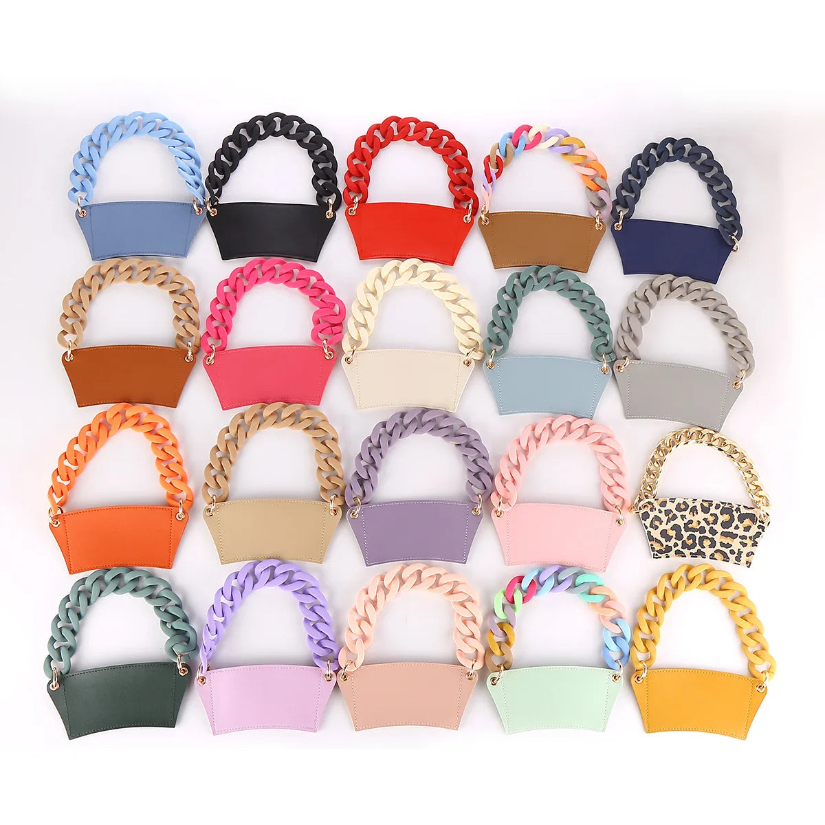 Hot Selling Popular PU Leather Sleeve Holders Cup Cover Portable Acrylic Chain Coffee Cup Sleeve Holder Cup Cover