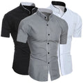 Wedding Party Regular Fit Shirt for Men Formal Cotton Man Shirt for Business Solid Color Short Sleeve Wrinkle Free Shirt for Men
