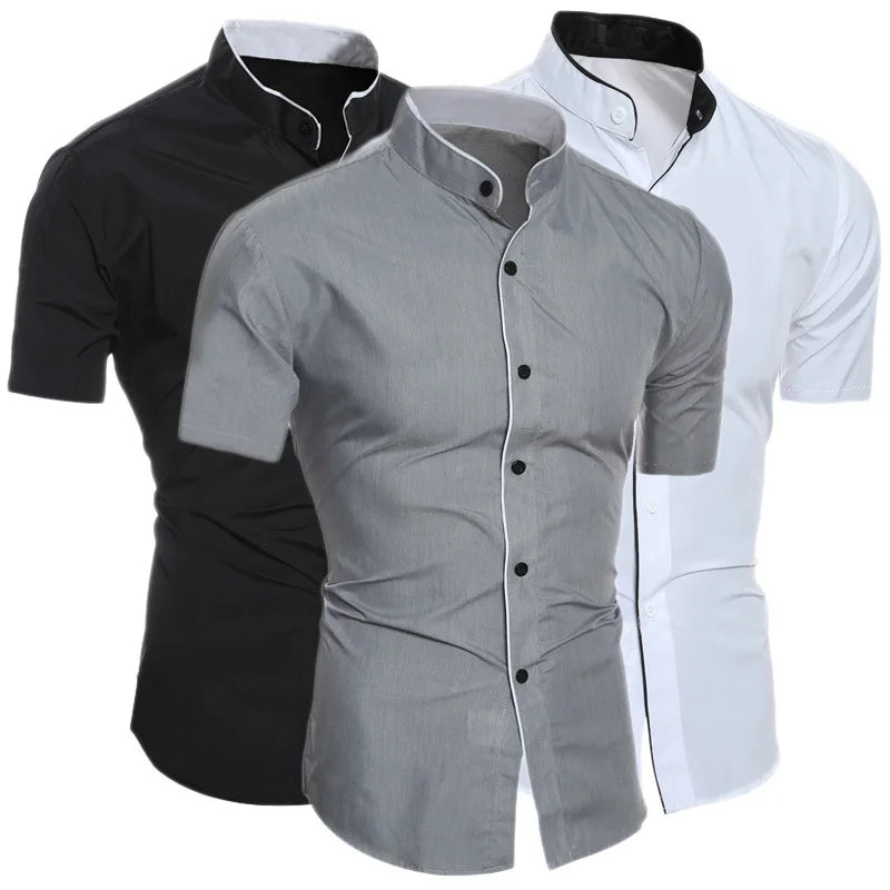 Wedding Party Regular Fit Shirt for Men Formal Cotton Man Shirt for Business Solid Color Short Sleeve Wrinkle Free Shirt for Men
