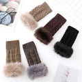 Jtfur Winter Warm Ladies Fashion Vintage Gloves Soft Knitted Faux Fur Half-finger Gloves