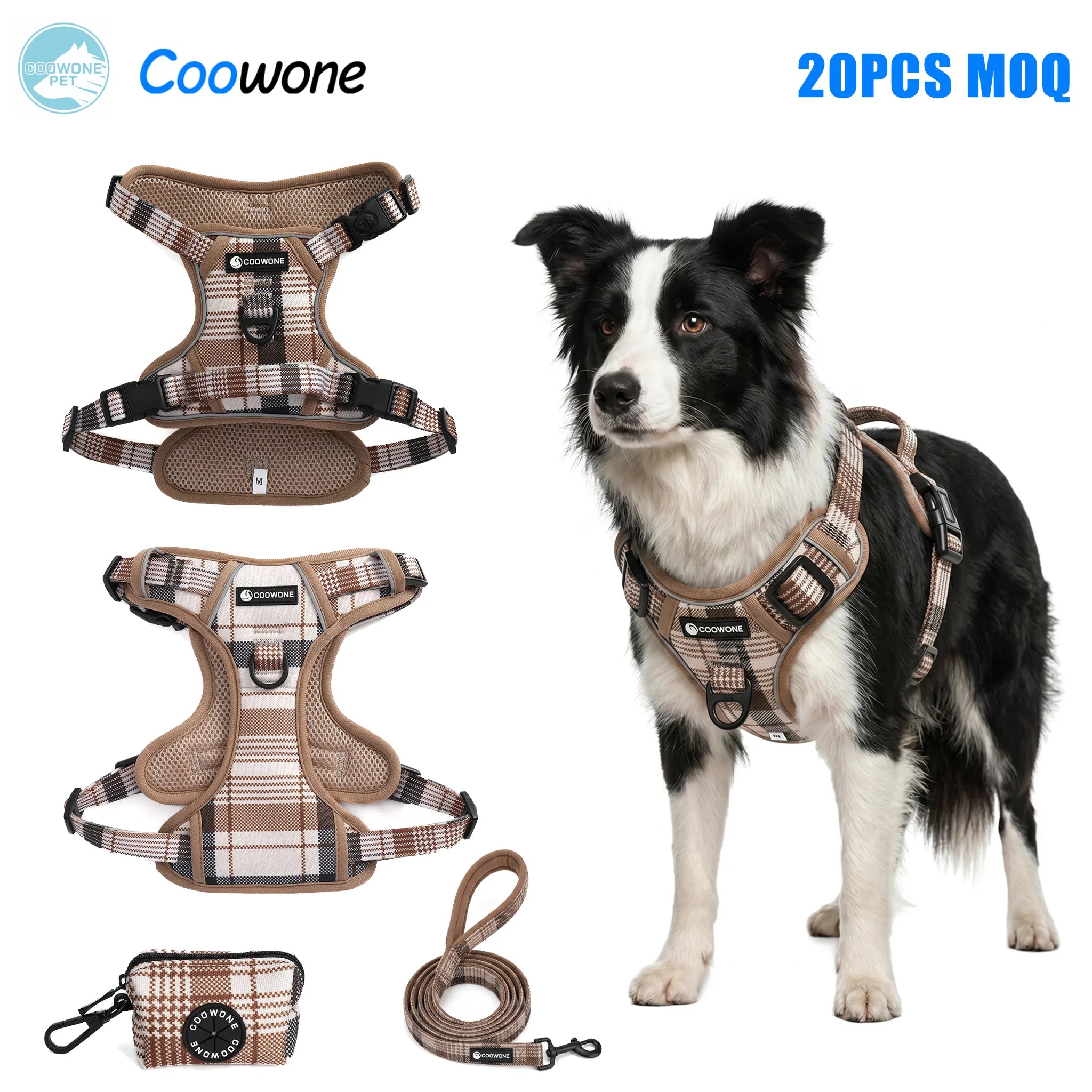 Heavy Duty Tough Dog Harness Training Leash Set Personalized Plaid Pet Harness Custom Logo Adjustable No Pull Dog Harness Set