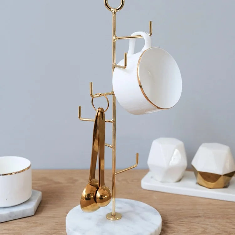 Nordic Ins Style Marble Cup Storage Condiments Organizer Drainage Rack Marble Coffee Mug Shop Racking Bauble Display Holder Rack