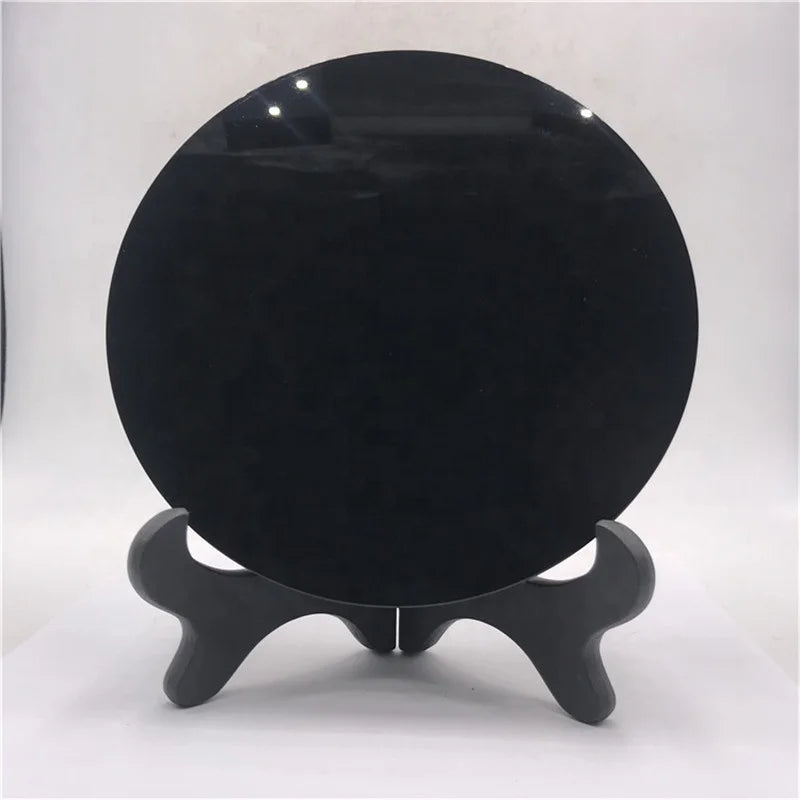 Wholesale Natural Hand Carved Folk Crafts Healing Crystal Polished Obsidian Crystal Mirror for Decoration