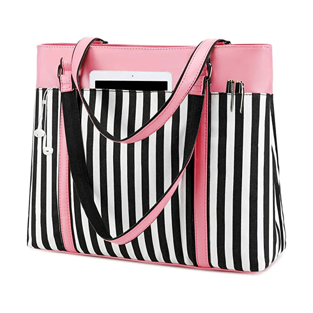 RUTH Women's Lightweight Cotton Canvas Medium Laptop Tote Bag for Work 15.6 Inch Letter Pattern Shoulder Bag