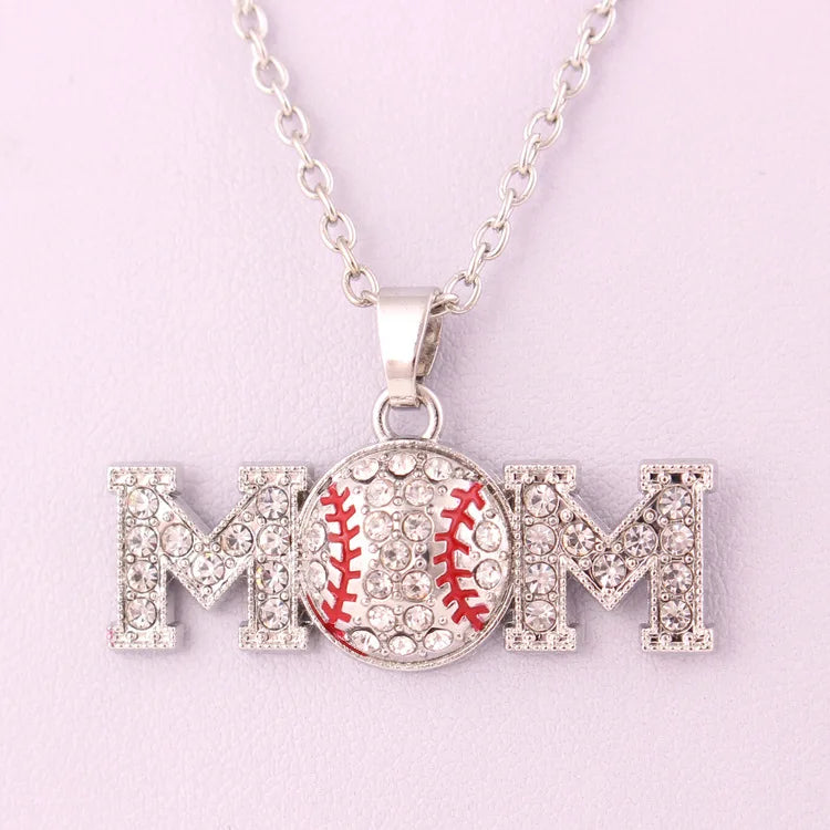 Silver Plated Red MOM Baseball Gift Necklace