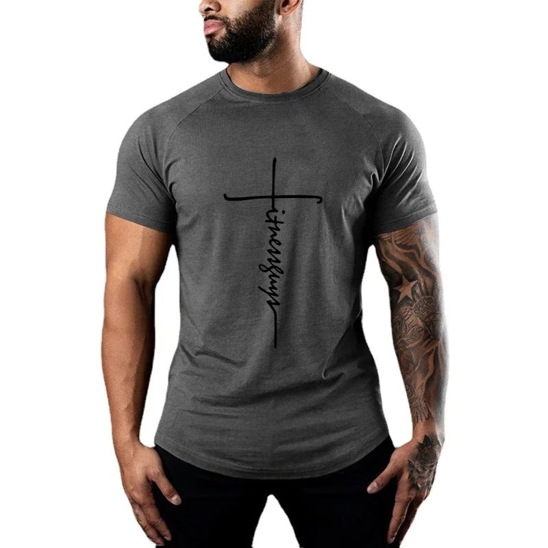 Wholesale Running Summer Breathable Short Sleeve T-Shirt Men's Cotton Sports Fitness Shirt Gym Bodybuilding Hip Hop Streetwear