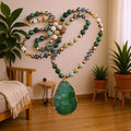 Fashion Women Customized Bohemian Tribal Jewelry Natural Stone Crystal Glass Knotted Drop Big Irregular Druzy Pendant Necklace