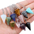 Wholesale Natural Stone Quartz Crystal Lapis Lazuli Amethysts Beads Cute Stainless Steel Necklaces Triangle Pendants Mixed