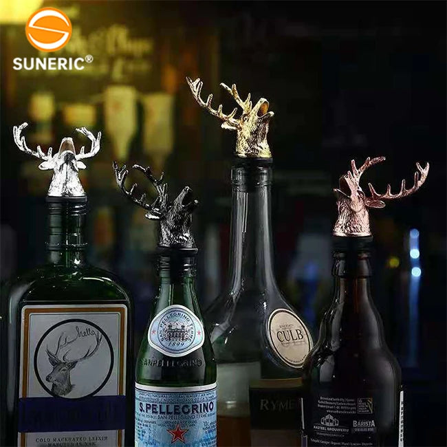 Zinc Alloy Deer Liquor Pourer Animal Head Pour Spouts for Liquor Bottles Jagermeister Liquor Dispenser