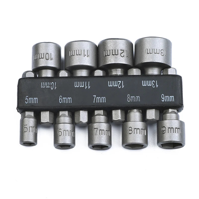 9Pcs Power Nut Driver Hex Shank Drill Bit Adapter Socket Wrench Screw Tool 5mm-13mm