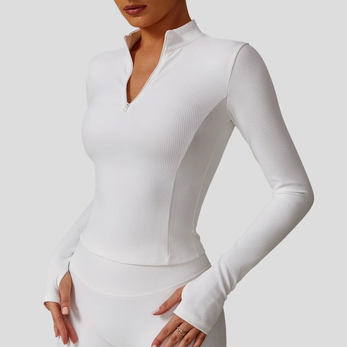 Hot Sale Ladies Gym Shirt Lightweight Seamless Yoga Tops Thumb Holes Quick Dry Ribbed Fitness Wear Comfortable Half Zipper