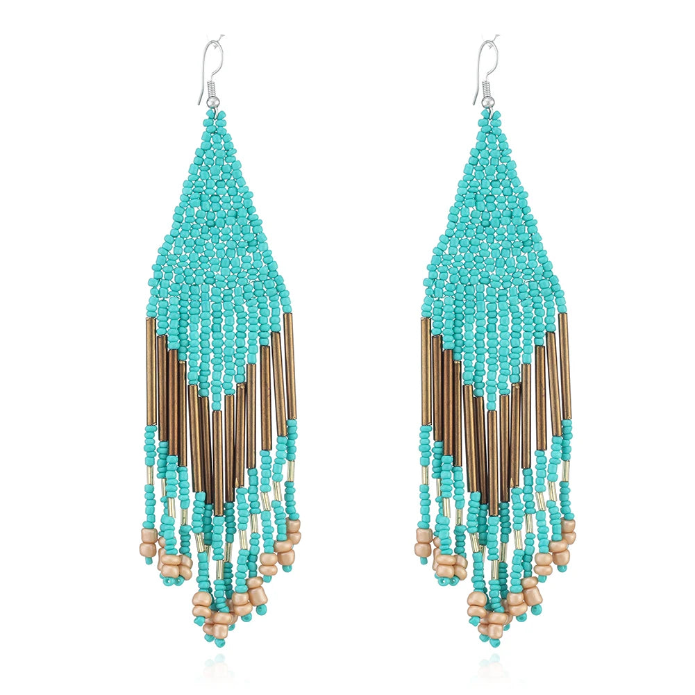 Women's Fashion Boho Chandelier Earrings Long Beads and Tassel Design