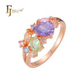 FJ Fallon Fashion Jewelry ultra Luxurious Mixed Color CZs Cluster Rings Plated in Rose Gold Brass Based