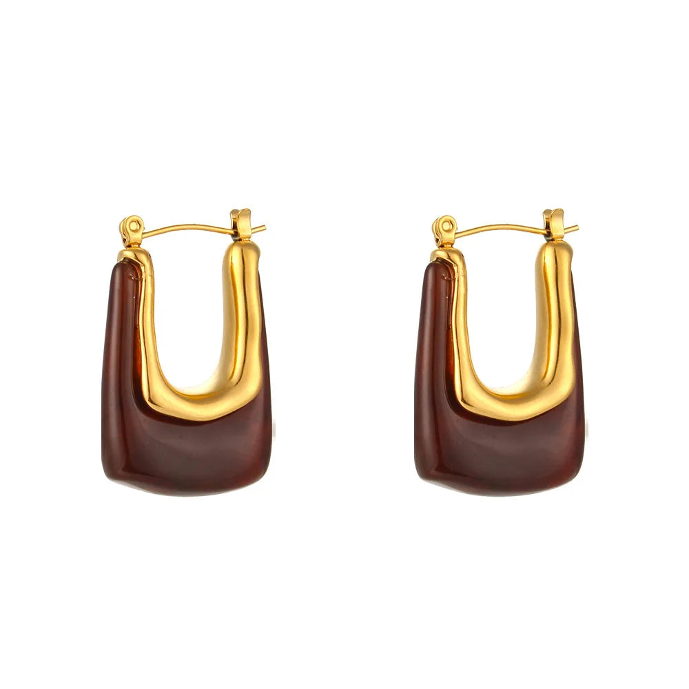 18K Electroplating Simple Versatile Wind Earrings New Fashion U-Shaped Acrylic Stylish Stainless Steel Women's Jewelry for Gift