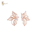 FJ Fallon Fashion Jewelry Butterfly Double Stones Clip-On Earrings Plated in Rose Gold Brass Based
