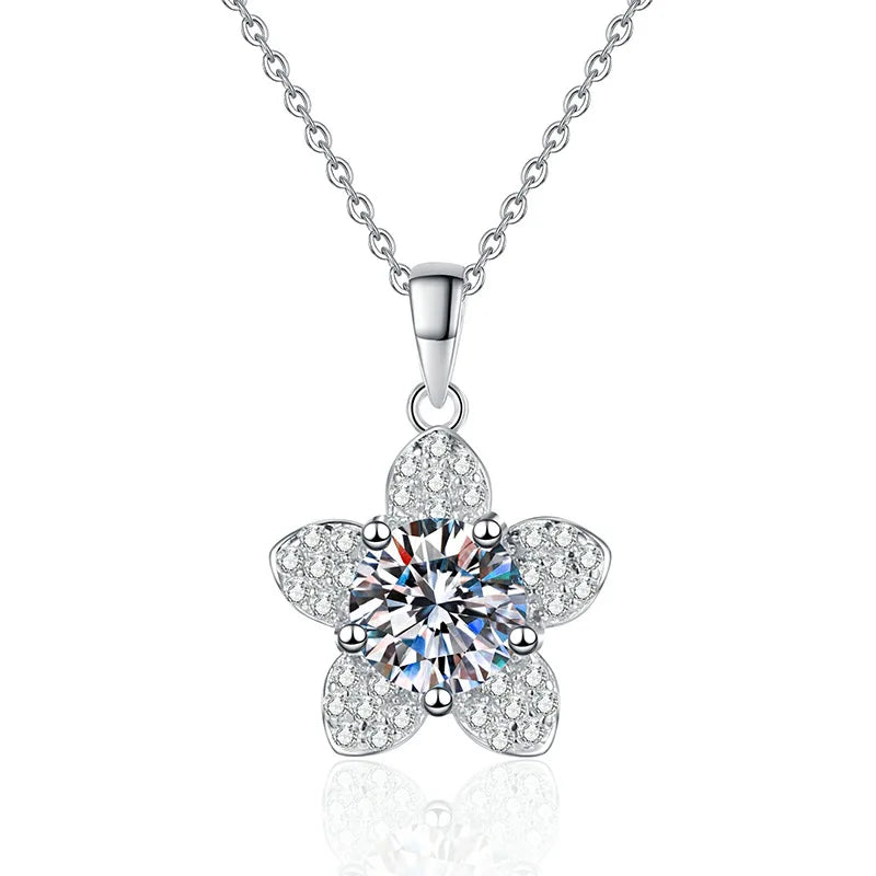 925 Sterling Silver Kapok Flower Shape 1Carat Sparkling Moissanite Necklaces for Women Engagement Gift Luxury Jewelry MegaBDM