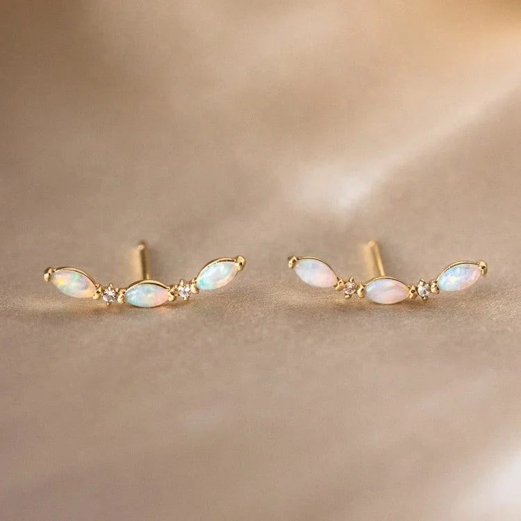 LOZRUNVE 925 Sterling Silver Gold Classic Opal Marquise Ear Climber Crawler Stud Earring