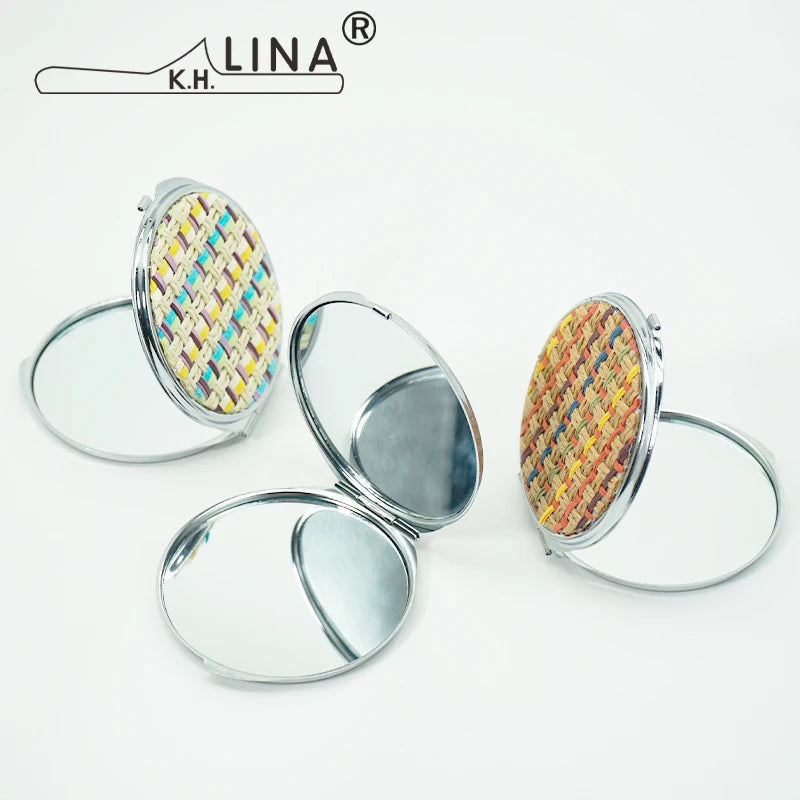 Customized Packaging Foldable Portable Handed Double Side Folding Make up Pocket Woven Boutique Mirrors