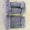 Sample Support New Fingerless Gloves Grey Brown Double Face Sheepskin Fingerless Leather Gloves