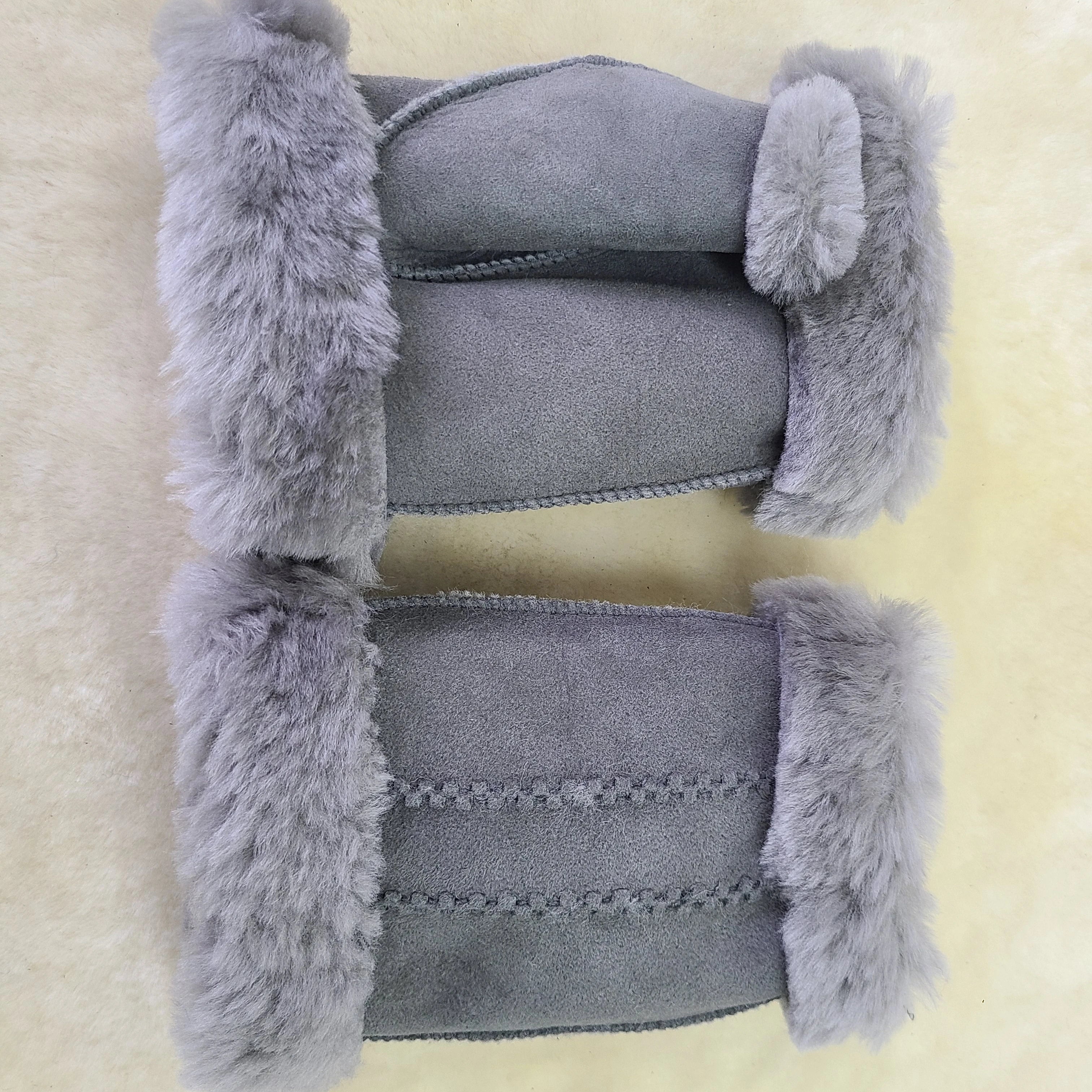 Sample Support New Fingerless Gloves Grey Brown Double Face Sheepskin Fingerless Leather Gloves